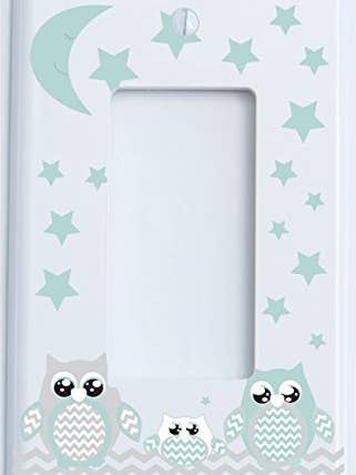 Grey and Seafoam Green Owl Light Switch Wall Plate Covers and Outlet Covers/Owl Nursery Decor for wholesale by Presto Chango Decor