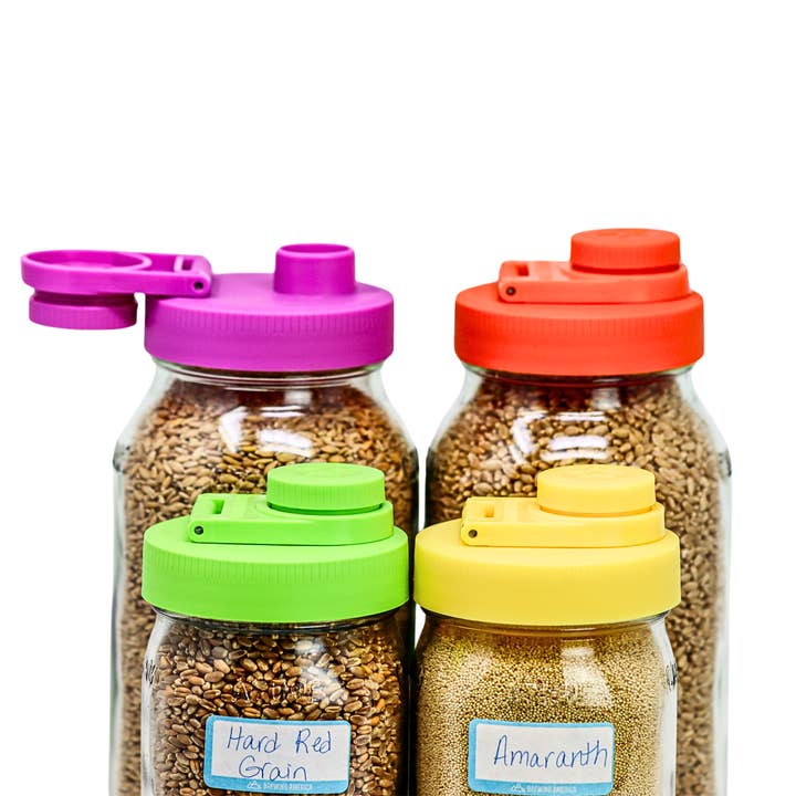 Brewing America - Wholesale Drink Lids - Mason Jar Lids Wide Mouth Plastic 4 Pack Leak Proof with Flip Cap Pouring Spout & Drink Hole - Spring Color Mix