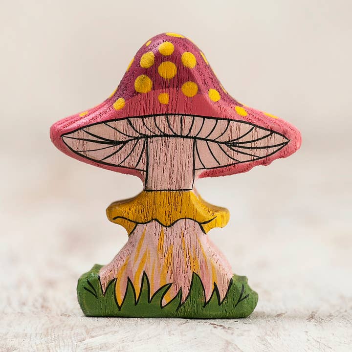 Enchanting Wooden Pink Fairy Mushroom for wholesale by Wooden Caterpillar Toys
