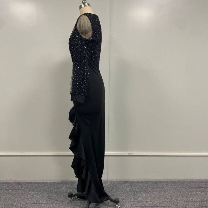 SORT Midttalje Gennemsigtig Paillet Bodycon Lang Kjole for engroshandel på Faire3