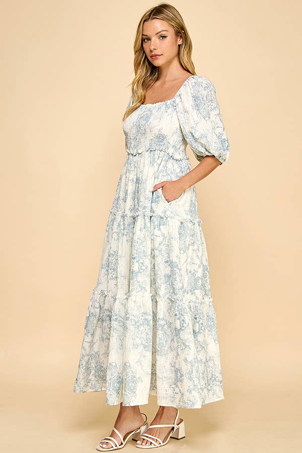 Million Colors - Vendita all'ingrosso Vestito - Donna - Vestito lungo a balze con stampa vintage blu Hattie Puff.7