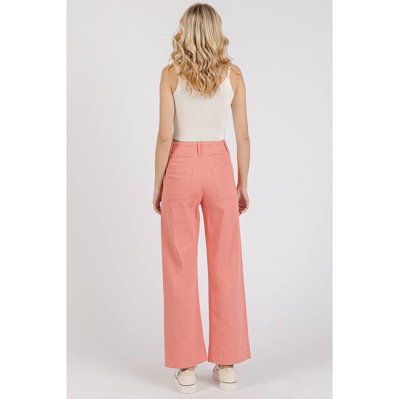 mittoshop - Wholesale Pants - Women's - TWILL PATCH POCKET HIGH RISE WIDE LEG PANTS6
