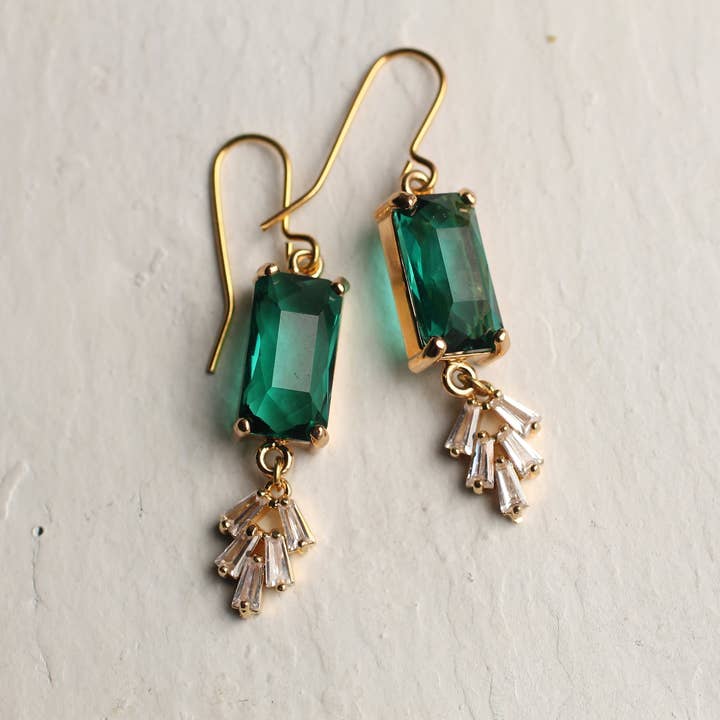 Silk Purse, Sow's Ear - Wholesale Dangle Earrings - Vintage Emerald Crystal Chrysler