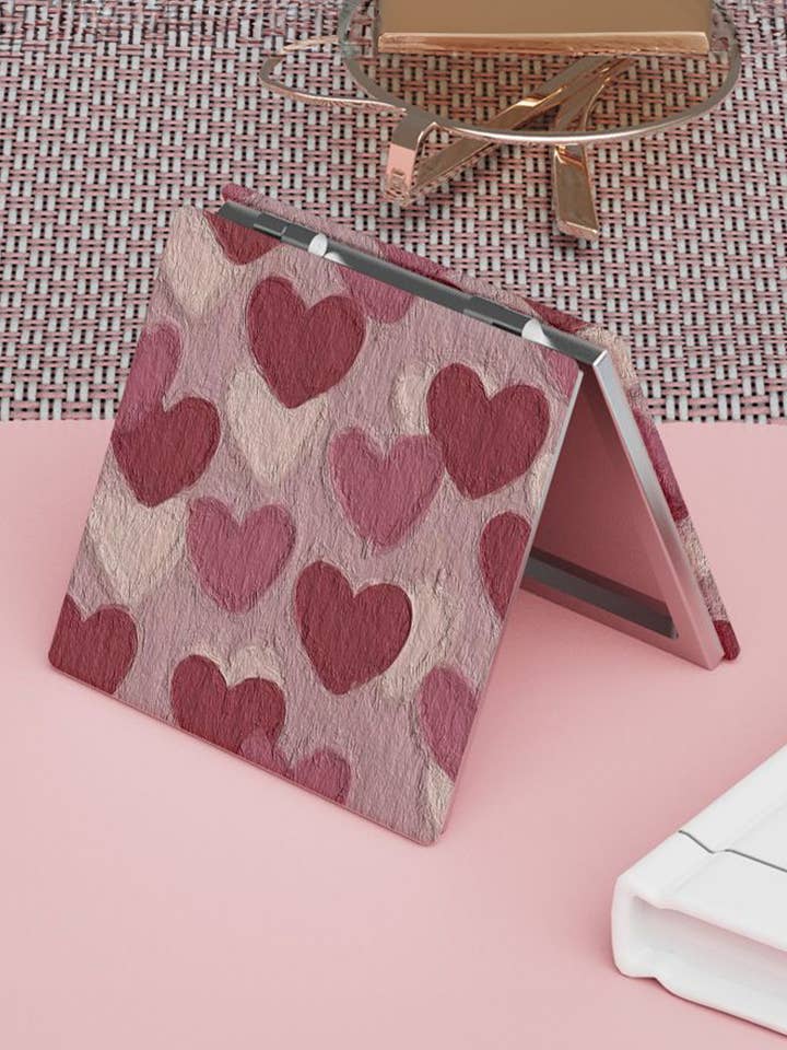 LDC Heart-Print Flip-Open Double-Sided Mirror for wholesale by Little Daisy Closet