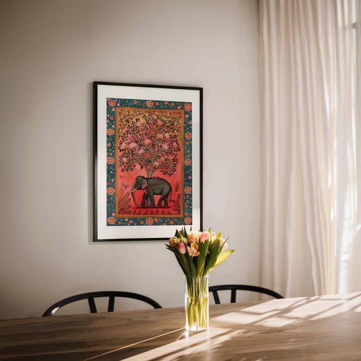 IuliiaArtPrints - Wholesale Art Print - Indian Folk Art – Black Elephant with Pomegranate Tree Print7
