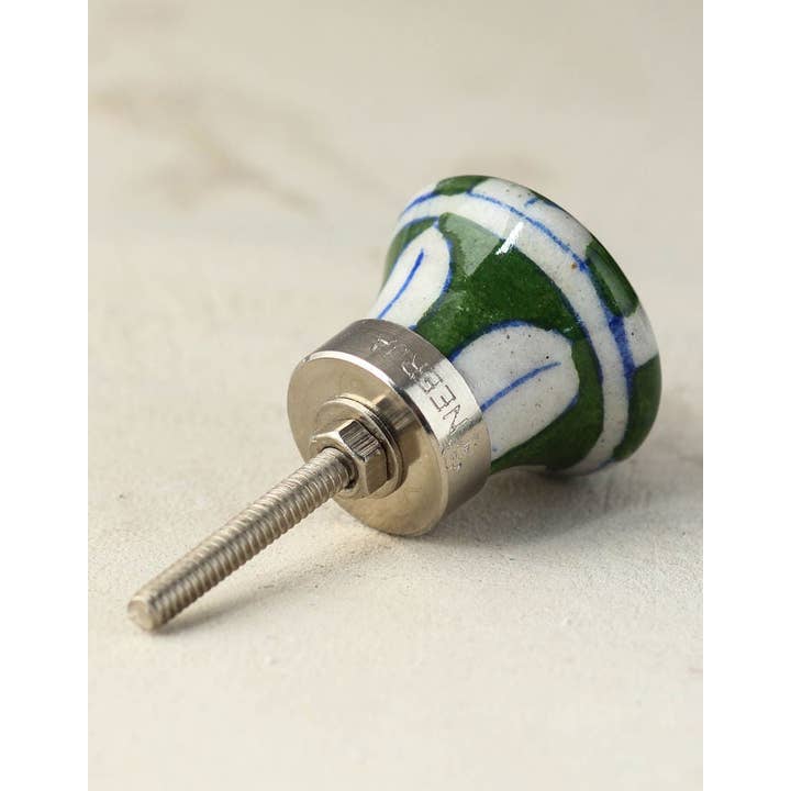 KNOBCO - Wholesale Knob/Pull - Handmade Round Green and White Checkerboard Ceramic Cabinet Knob | Furniture Door Ceramic Knobs |Ceramic Knob