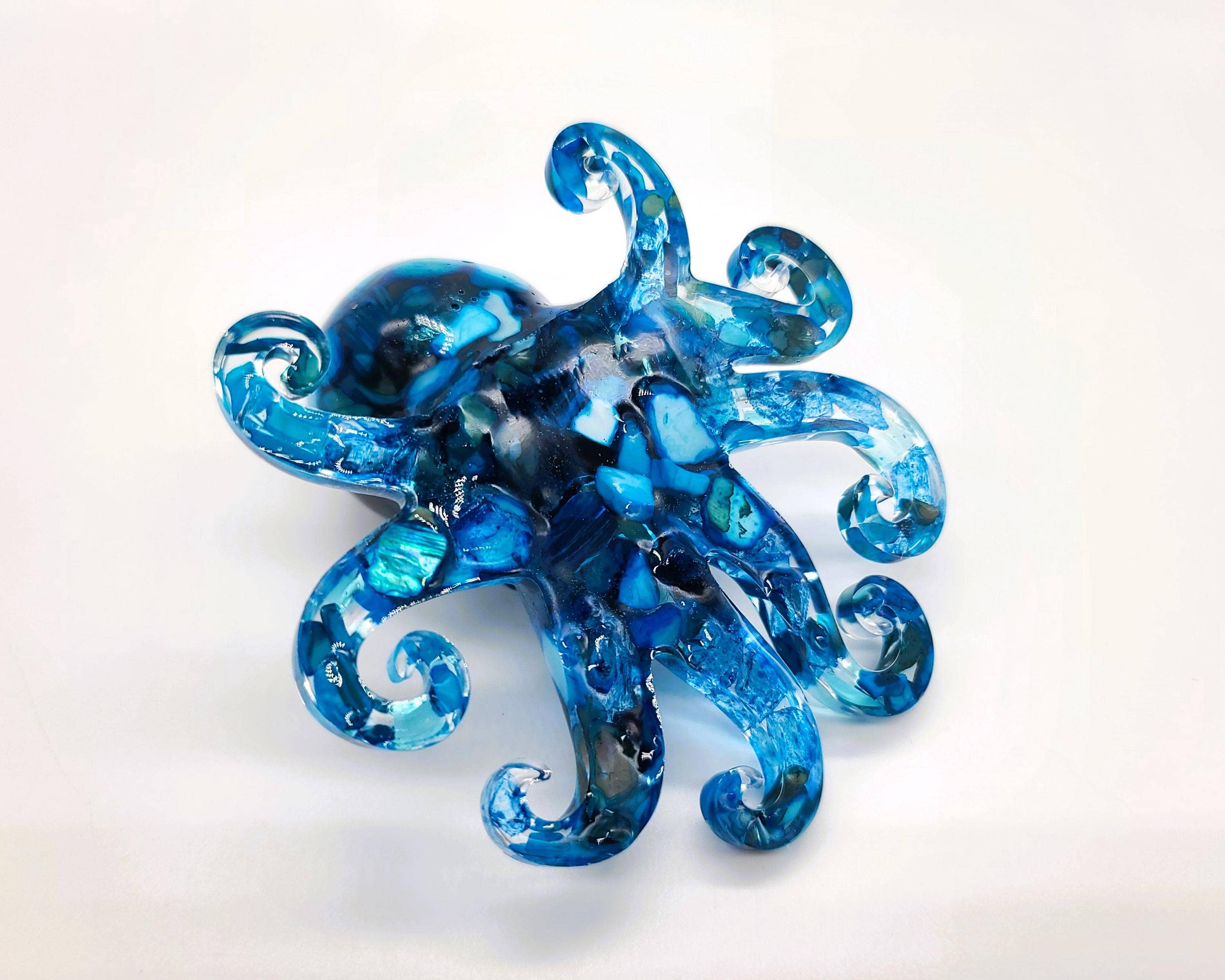 Slightly Askew Art - Wholesale Decorative Tabletop Object - Eco-Friendly Epoxy Resin Octopus with Crushed Sea Shells5