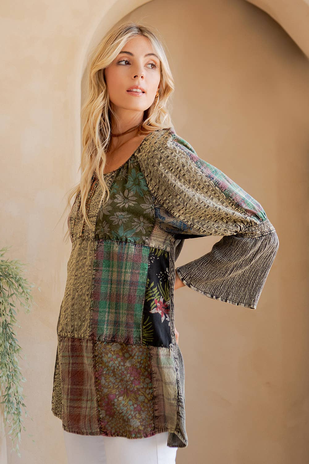 Young Threads - Wholesale Tunic - Women's - Peasant Top with Print Checks Patchwork (New Color)16