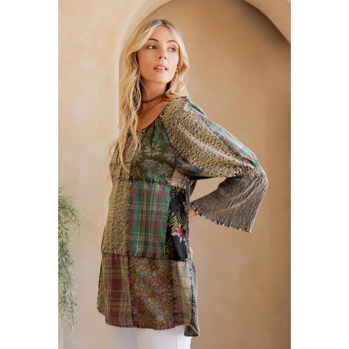 Young Threads - Wholesale Tunic - Women's - Peasant Top with Print Checks Patchwork (New Color)16