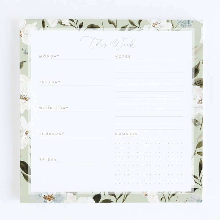 Beth Schneider Designs, LLC - Wholesale Notepad - Tranquility Floral Weekly Agenda Notepad2