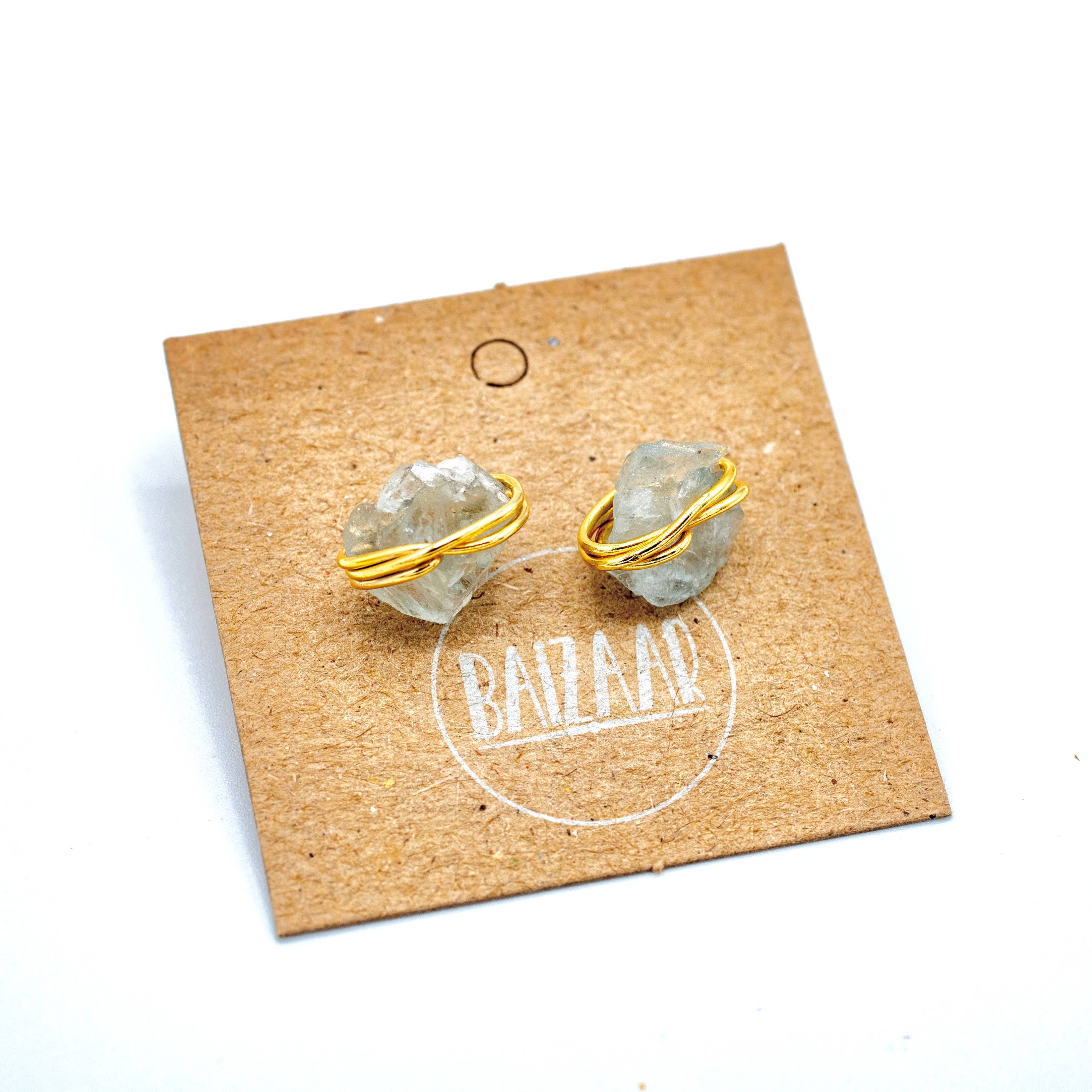 Baizaar - Venta al por mayor Pendientes de botón/aretes de poste - Pendientes de botón de piedra en bruto envuelta - ¡Un regalo estupendo!8