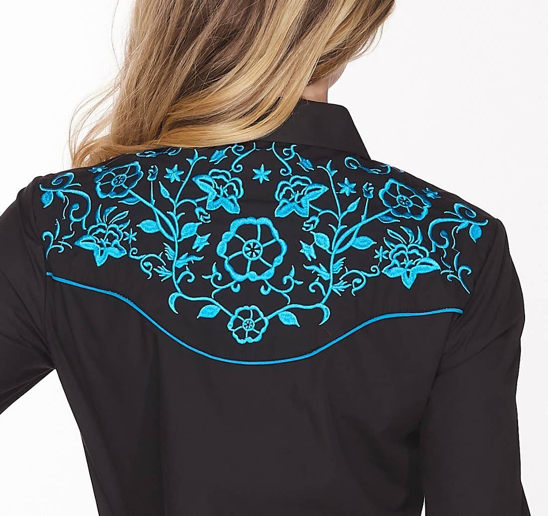 Rodeo Clothing - Vente Chemise à col boutonné – femme - Robe brodée à manches longues d'inspiration western pour femmes15