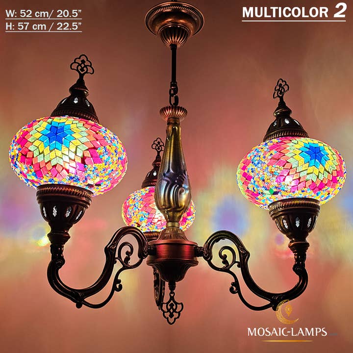 Mosaic Lamps – Candeeiro/lâmpada suspensa por atacado – Mosaico 3 Globo Feito à Mão Turco Marroquino Árabe Oriental Boh10