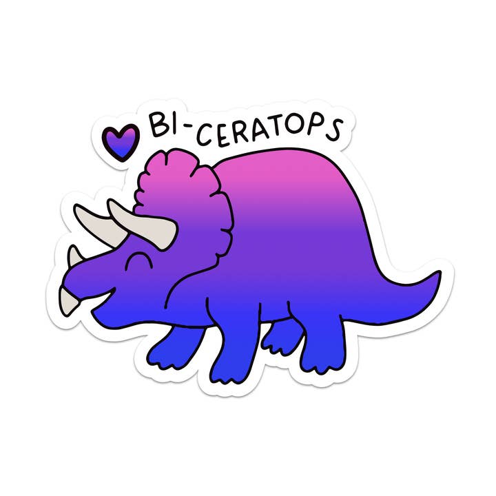 Bi-ceratops Pride Dinosaur Vinyl Sticker for wholesale by Mouthy Broad