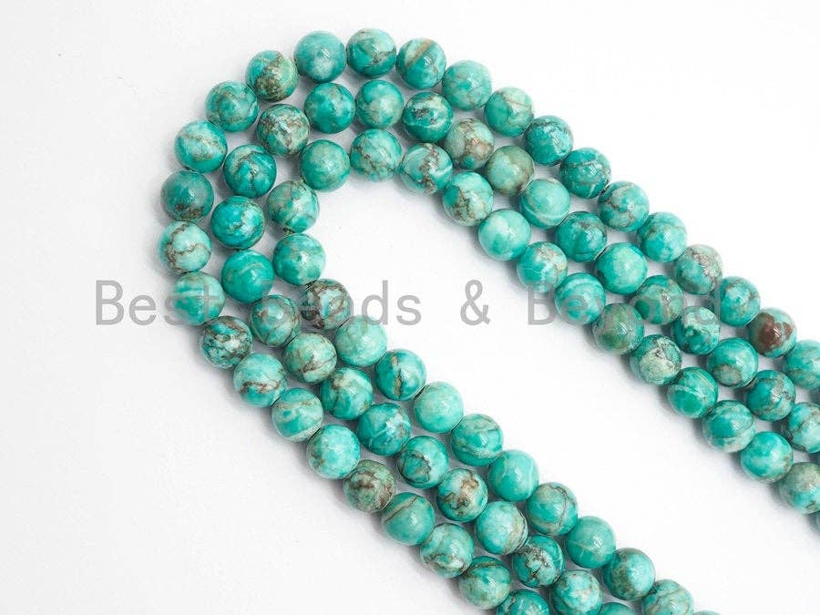 BestBeads&Beyond - Wholesale Beads - Smooth Round Africa Turquoise beads, 6mm/8mm/10mm/12mm Blue Green Gemstone beads, Africa Turqoise beads, 15.5inch strand, SKU#U2683
