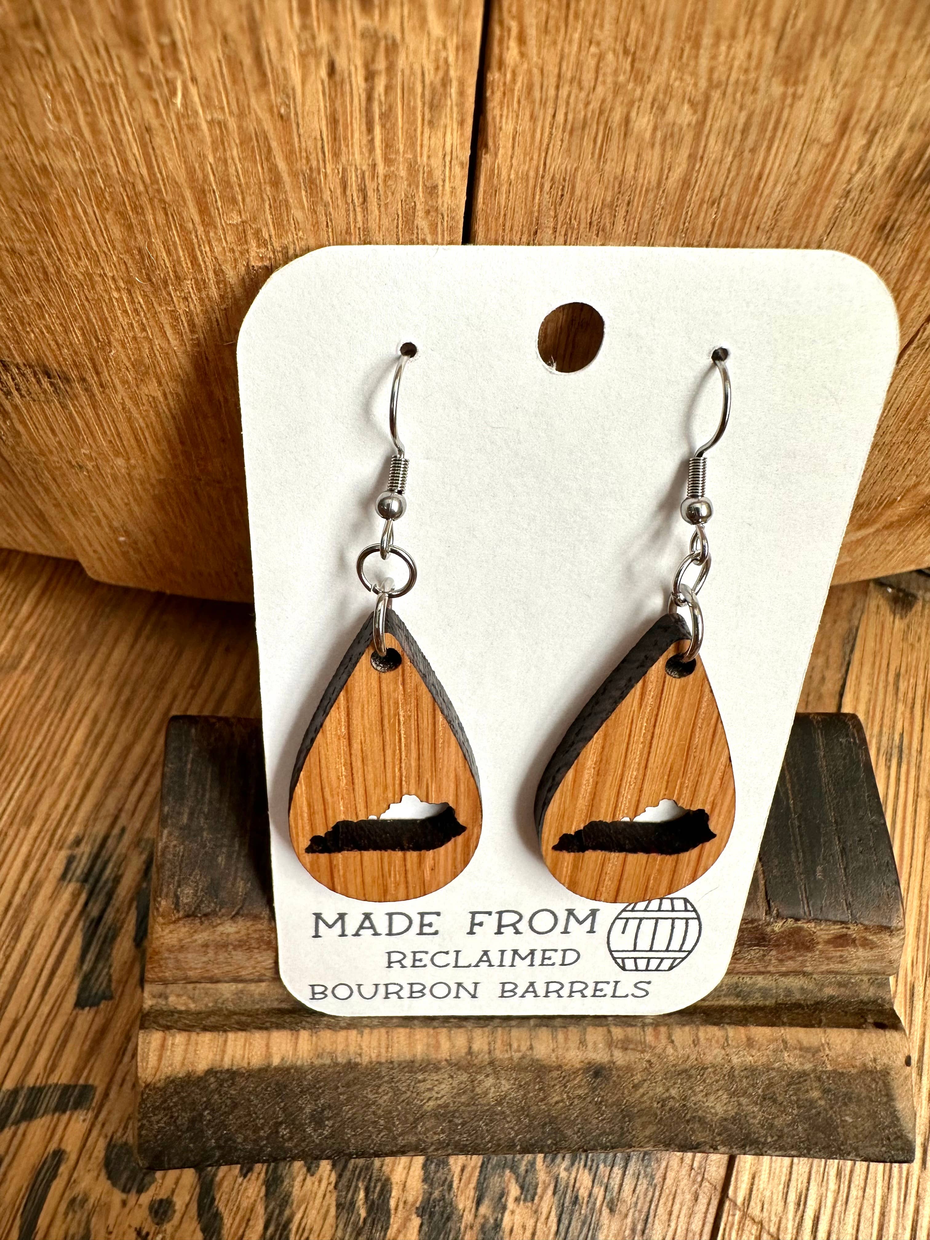TWWKY - Wholesale Dangle Earrings - Kentucky Bourbon Barrel Reclaimed Wood Dangle Earrings10