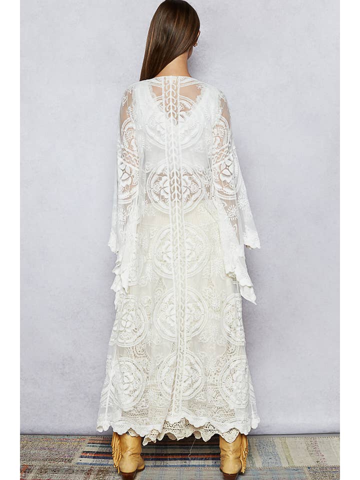 Pol Clothing - Wholesale Cardigan - Women's - V-neck long sleeve floral crochet open cardigan9