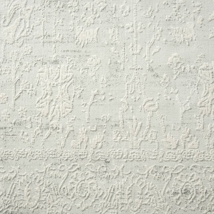 Ivory Gray Distressed Hi-Low Traditional Botanical Area Rug for wholesale on Faire
