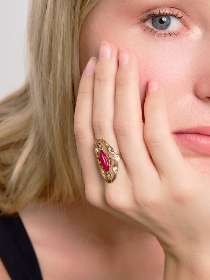 424RX88 stainless steel colored stone ring for wholesale by BYREN | ÉLINE L'ATELIER