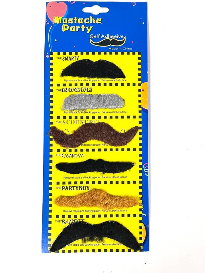 Stylex Party - Wholesale Costume - Men's - 6 Pack of Mixed Moustaches Fancy Dress Costume 1970