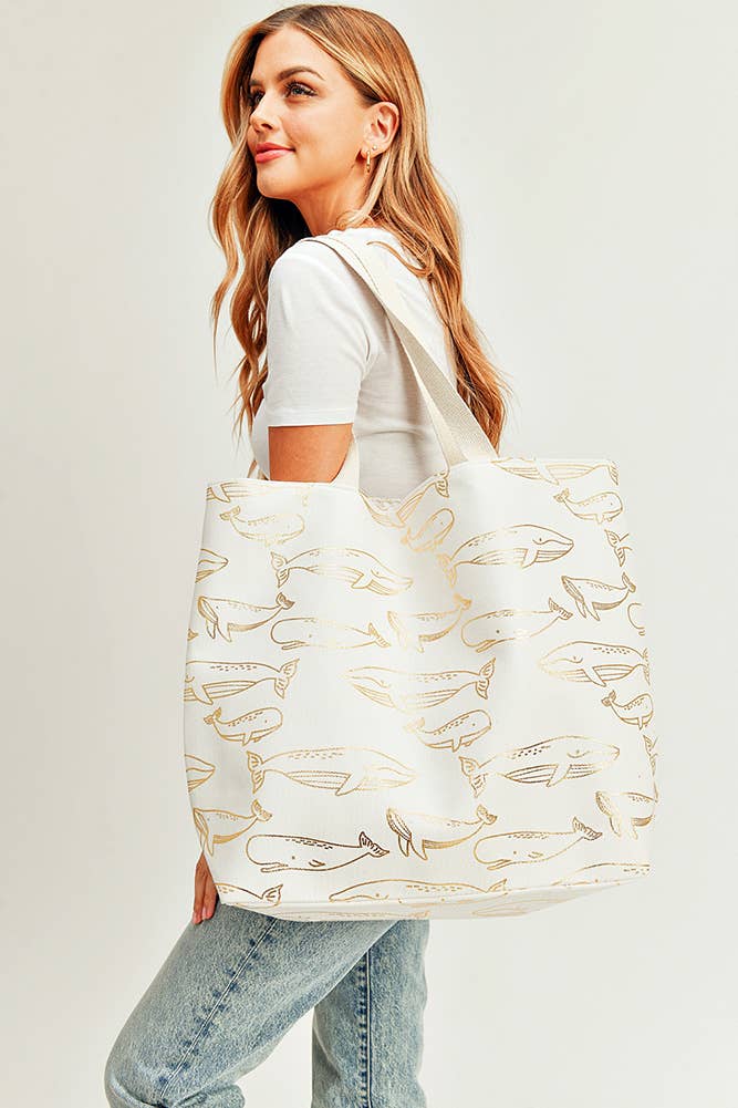 Hana - Vente Tote bag – femme - Sac fourre-tout Gold Foil Whale4