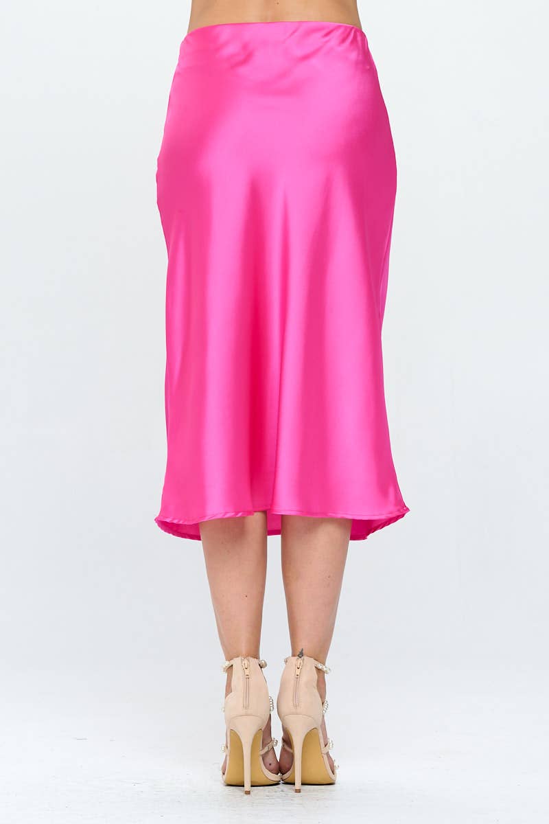 Made in USA Fuschia Solid Satin Midi Skirt for wholesale on Faire3