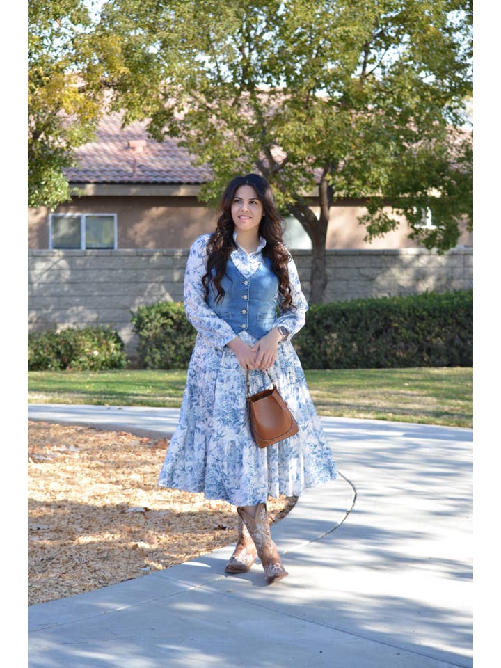 Skirt Society - Wholesale Dress - Women's - Morocco Blue Floral Midi Dress2