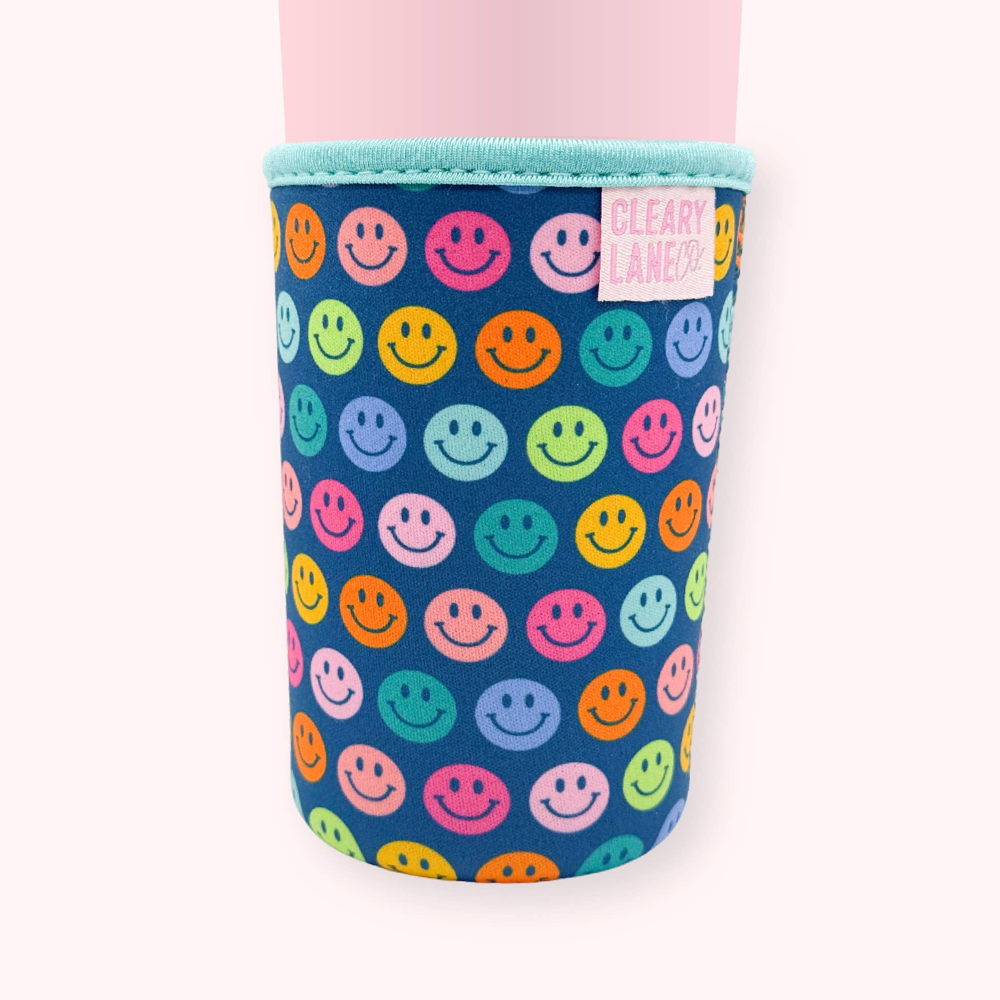 Cleary Lane - Wholesale Drink Huggers & Koozies - Emerald Rainbow Smiley Face Coffee Sleeve1
