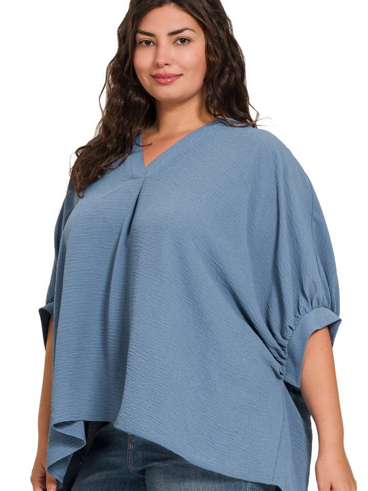 ....SI-25959 Top de Manga Corta Abullonada con Cuello en V y Tejido Transpirable Plus para venta al por mayor de 42POPS