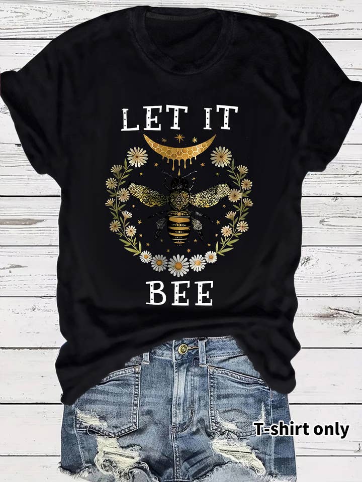 Rosa Clothing - Wholesale T-Shirt - Women's - LET IT BEE & Floral Wreath Graphic T-Shirt2