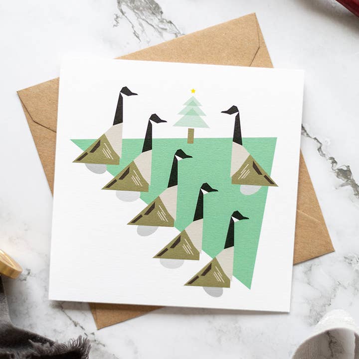 Small Christmas Cards -6 Geese Laying for wholesale by Twenty Birds