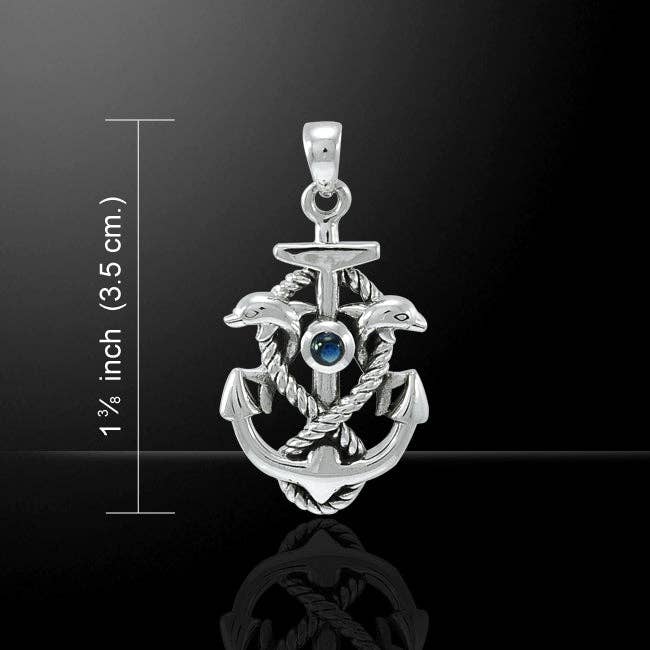 Silver Insanity – wholesale Individual charm/pendant – Synthetic Blue Sapphire Dolphin Rope Anchor Sterling Silver Pendant