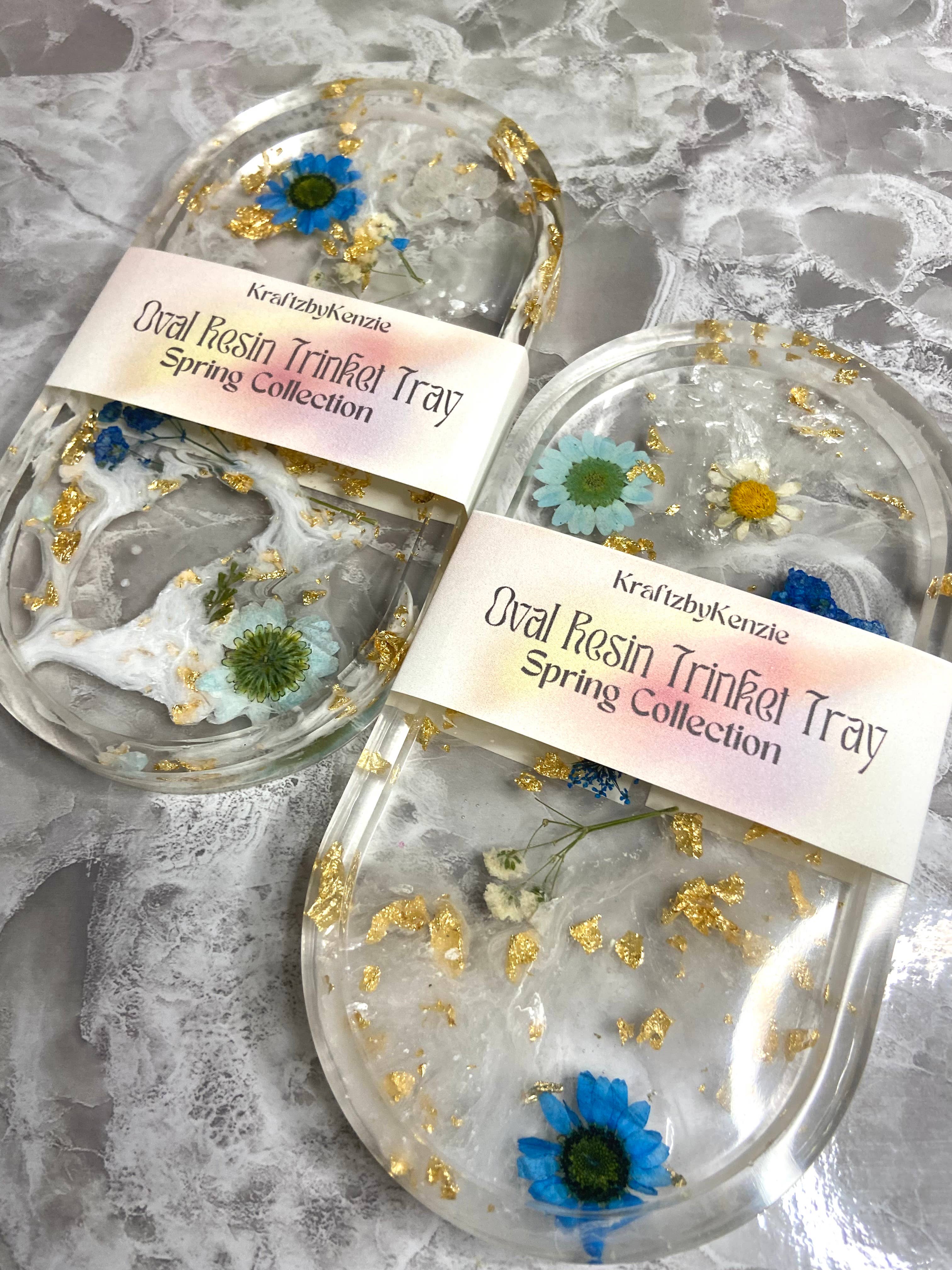 KraftzbyKenzie - Wholesale Jewelry Dish - Blue Flower Trinket Trays | Gold Foil Tray | Oval Tray9