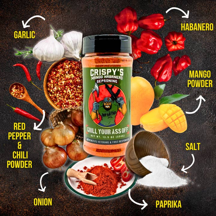 Grill Your Ass Off - Spices, Rubs, Seasonings, Sauces, Jerky - Venta al por mayor Mezclas de especias - Condimento Mango Habanero de Crispy™ – Una audaz fusión de dulce1