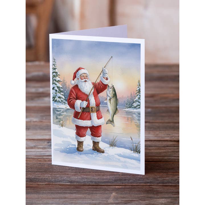 Fishing Santa Claus with Striped Bass Christmas Cards FNT12 for wholesale by Caroline's Treasures
