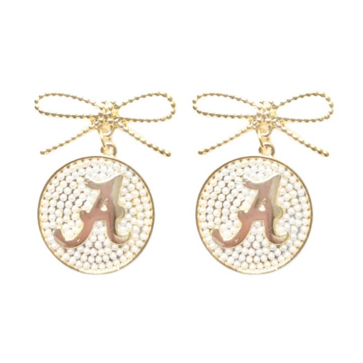 Alabama Pearl Bow Medallion Earrings for wholesale by Brianna Cannon