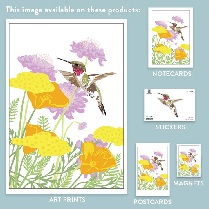 Rigel Paper - Wholesale Art Print - Cute Backyard Hummingbird & Garden Flowers Art Print3