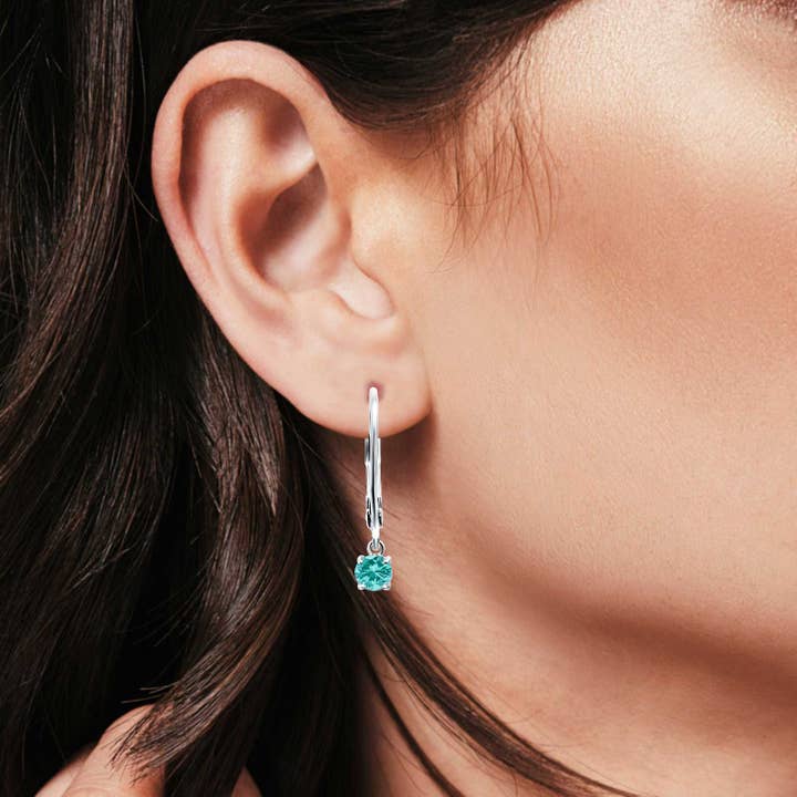 Lever Back Earring Round Simulated Paraiba Tourmaline CZ (2mm-10mm) for wholesale on Faire8