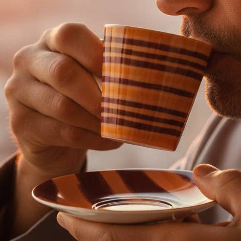 Autumn Horizon Stripes Espresso Cup and Saucer for wholesale by Design by Lola