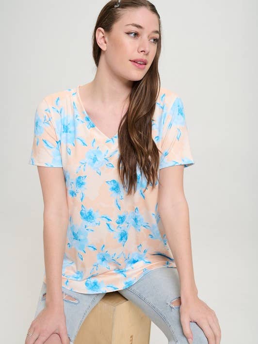 Top à col en V fleuri pour la vente par Rose Mellow Fashion