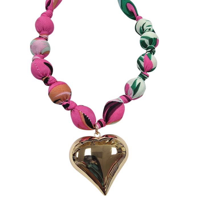 Chunky Gouden Hart Katoen Kraal Tropische Sjaal Ketting NC-SJ2065 voor wholesale door Simply Jewels