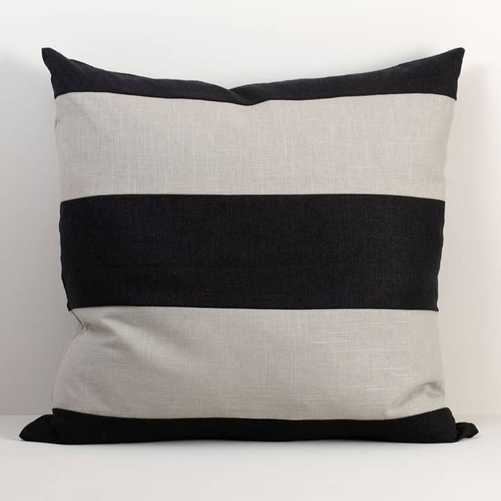 Capa de Almofada 24x24 em Linho Misturado com Riscas Pretas por atacado de Brook Isle