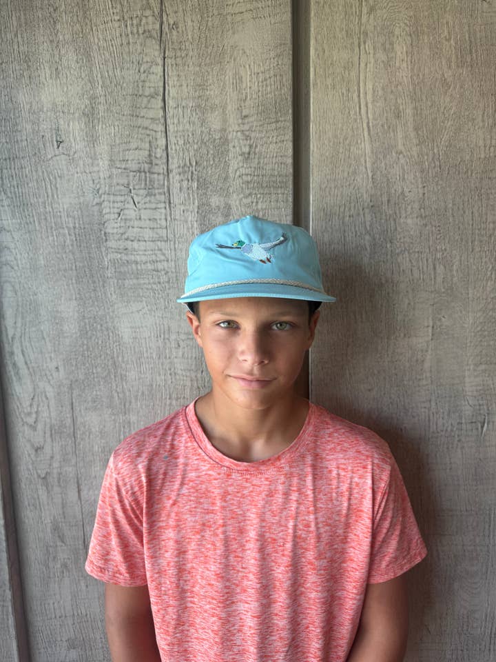 Flying Mallard Duck Hat in Aqua and Tan for wholesale by Lischka Brothers