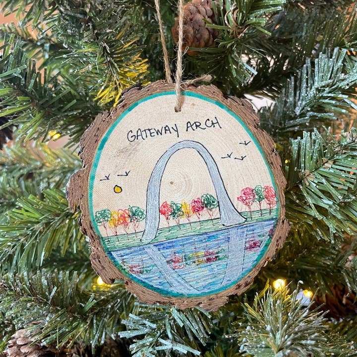 Gateway Arch National Park Ornament on Pine Wood for wholesale by Parks Art Collection
