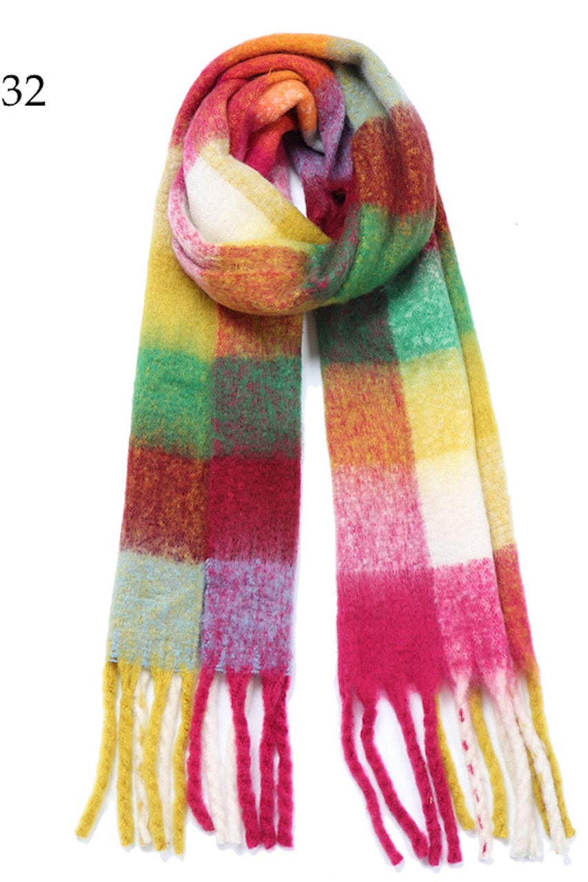 Adorro - Wholesale Scarf - Women's - Chunky Oblong Plaid Multi Color Brushed Scarf (18 colors)15