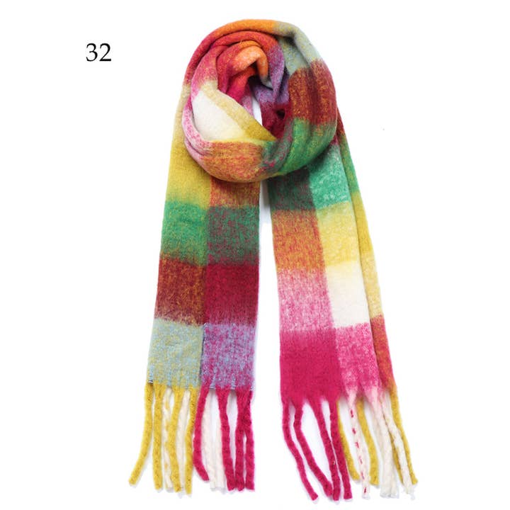 Adorro - Wholesale Scarf - Women's - Chunky Oblong Plaid Multi Color Brushed Scarf (18 colors)15