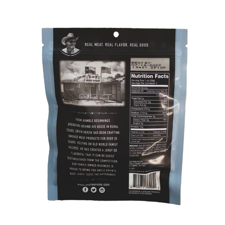 Uncle Ervin's - Wholesale Jerky - Uncle Ervin's Peppered Beef Jerky 3 oz1