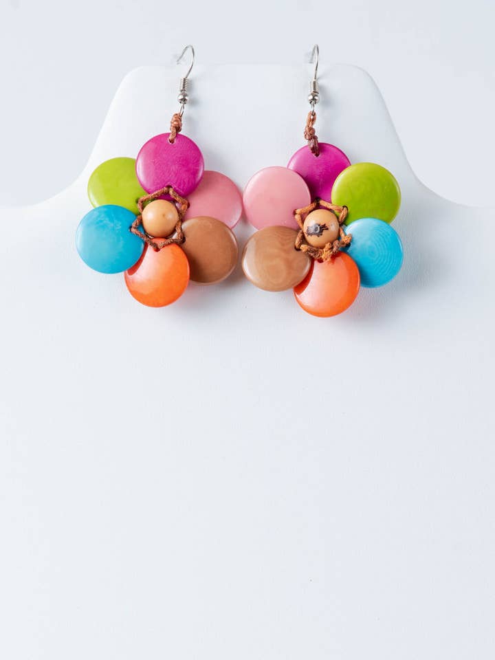 Becca Round tagua flower drop earrings SPRING FAIR TRADE for wholesale by TaguArtsy