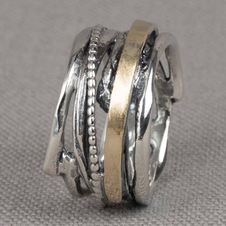 Anel de prata 925 com detalhes de 9 quilates e laços por atacado de Jéh Jewels