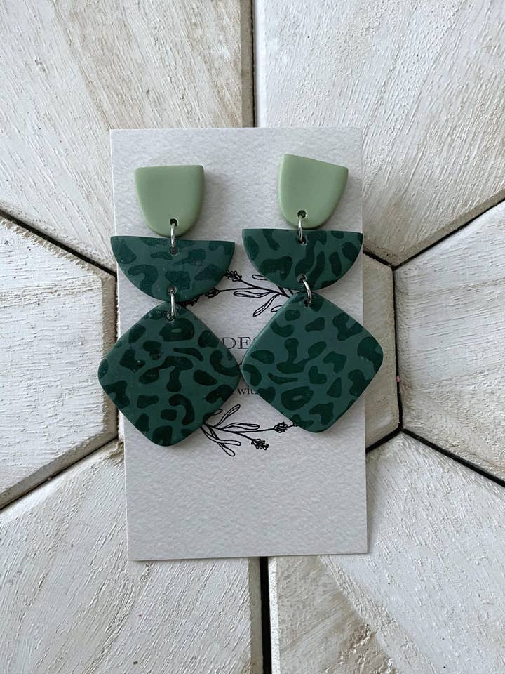 Green Leopard Print Dangles for wholesale by KLA Designs